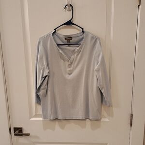 Henley Top With 3/4 Sleeve, Light Blue 0X